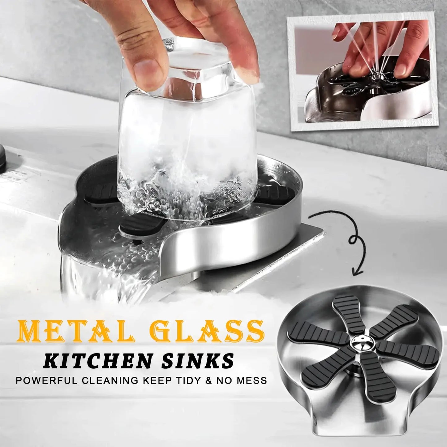 Glass Rinser, Kitchen Sink Bottle Washer, Cup Cleaner, Bar Kitchen Sink Accessories, Made of Stainless Steel, Can Be Used in Restaurants, Kitchens, Hotels, and Rv Kitchens