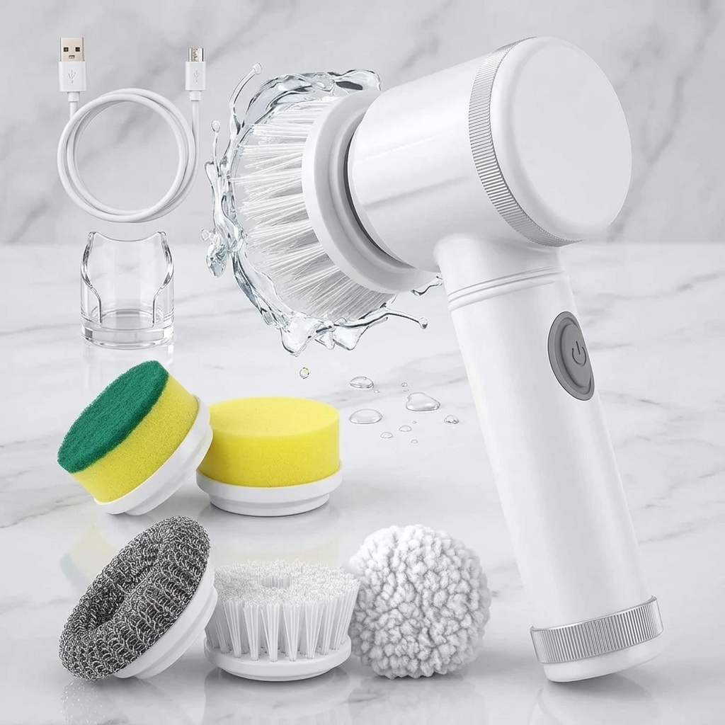 Electric Spin Scrubber Cordless Spin Scrubber with 5 Replaceable Brush Heads Electric Cleaning Brush Cleaning Tools